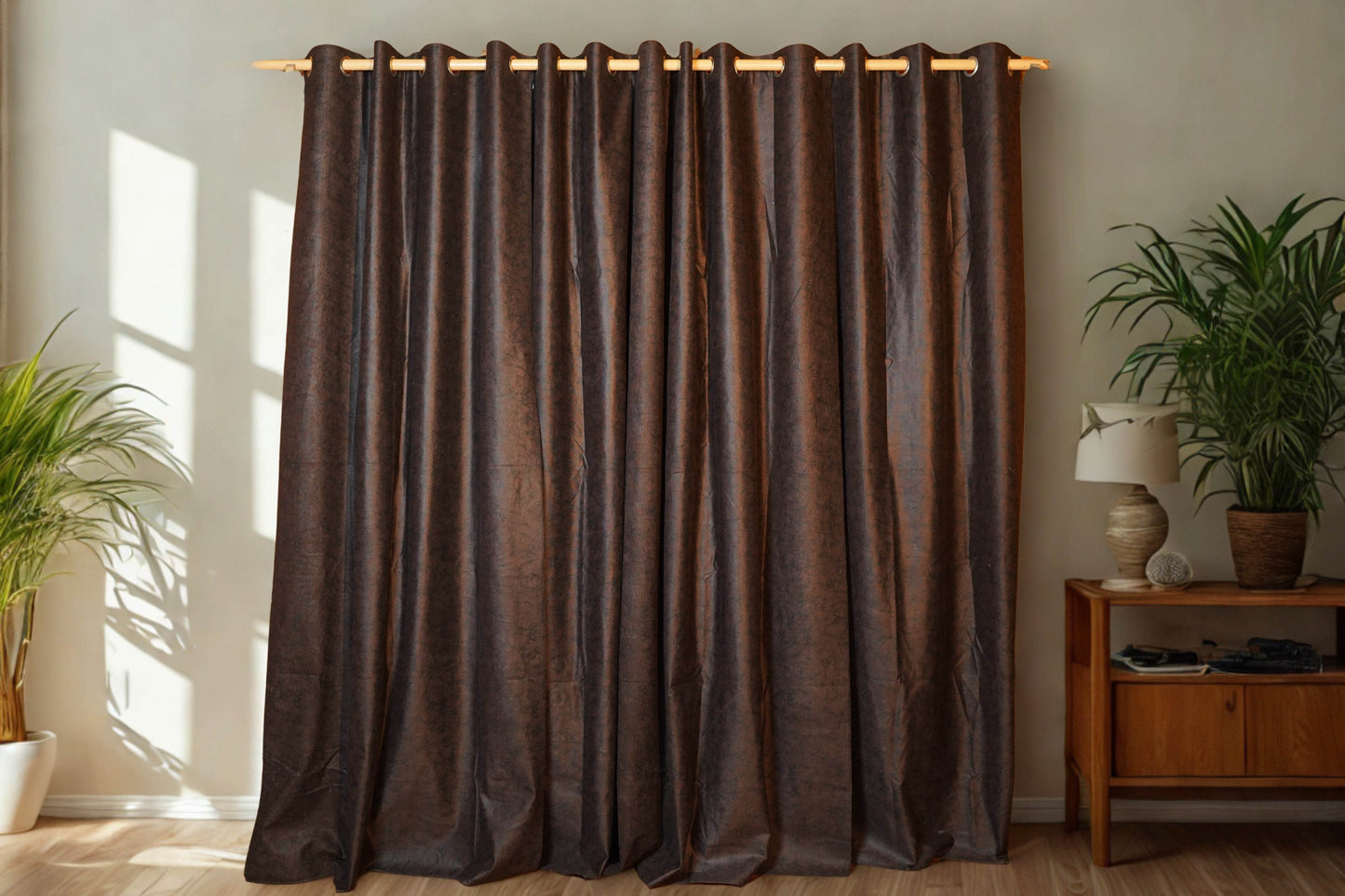 Brown Textured Velvet Curtain โ 4ft x 7.5ft, Pack of 2 - Homes and Company