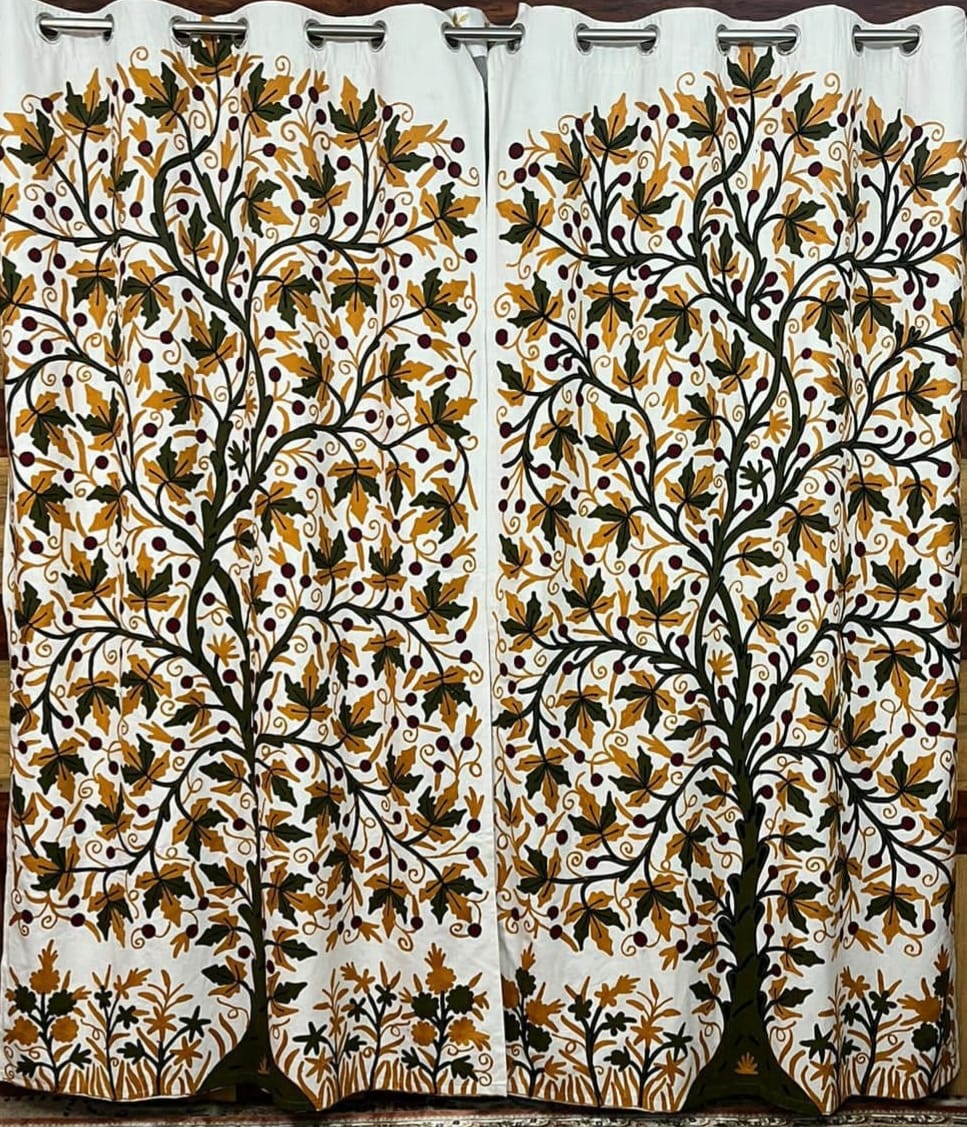 Chinar Tree Kashmir Crewel Embroidery Cotton fabric - Homes and Company