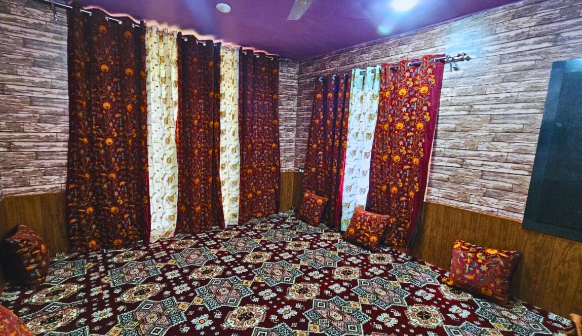Crewel Velvet Curtain โ Wool Embroidery on Imported Velvet (Ready to Hang) - Homes and Company