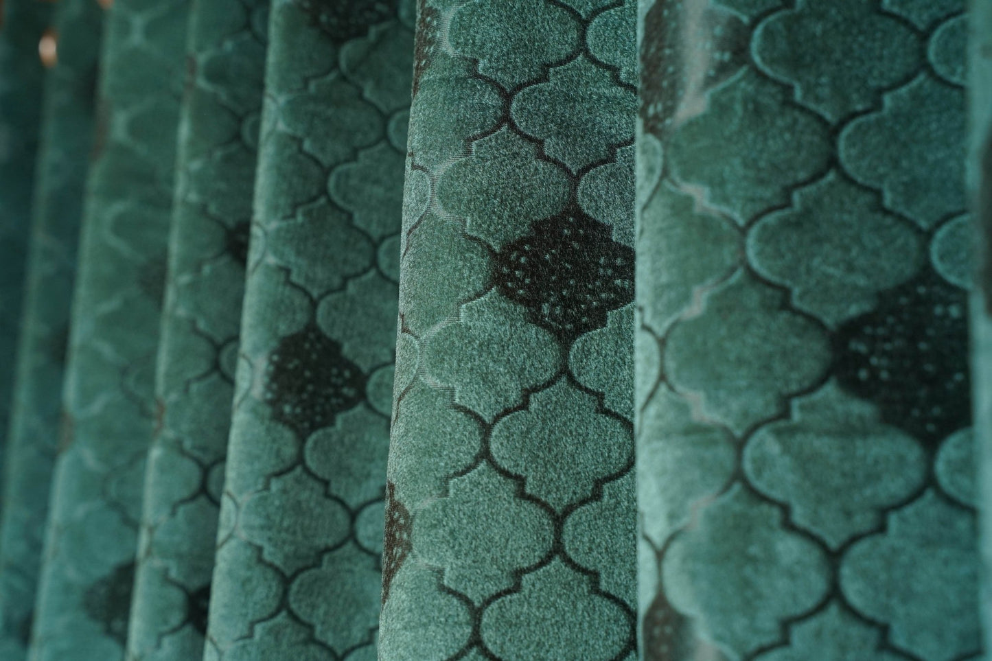 Elegant Olive Green Velvet Curtain with Textured Check Pattern β Surat Made, Pack of 2 - Homes and Company