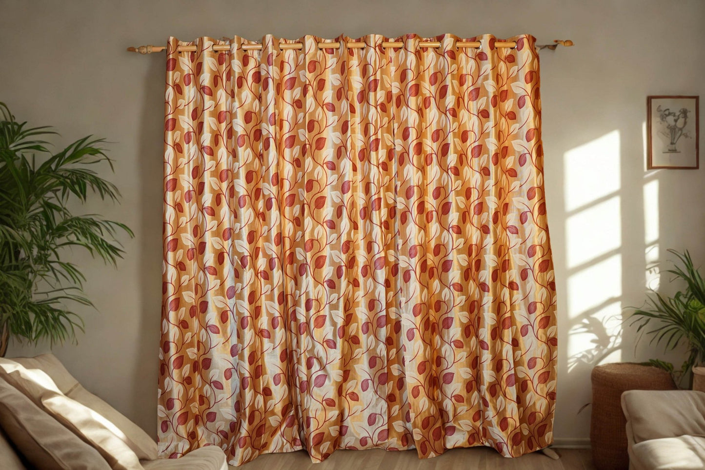 Everyday Floral Curtain | Warm Cream & Maroon | 4 x 7.5 Ft |Pack of 2 - Homes and Company