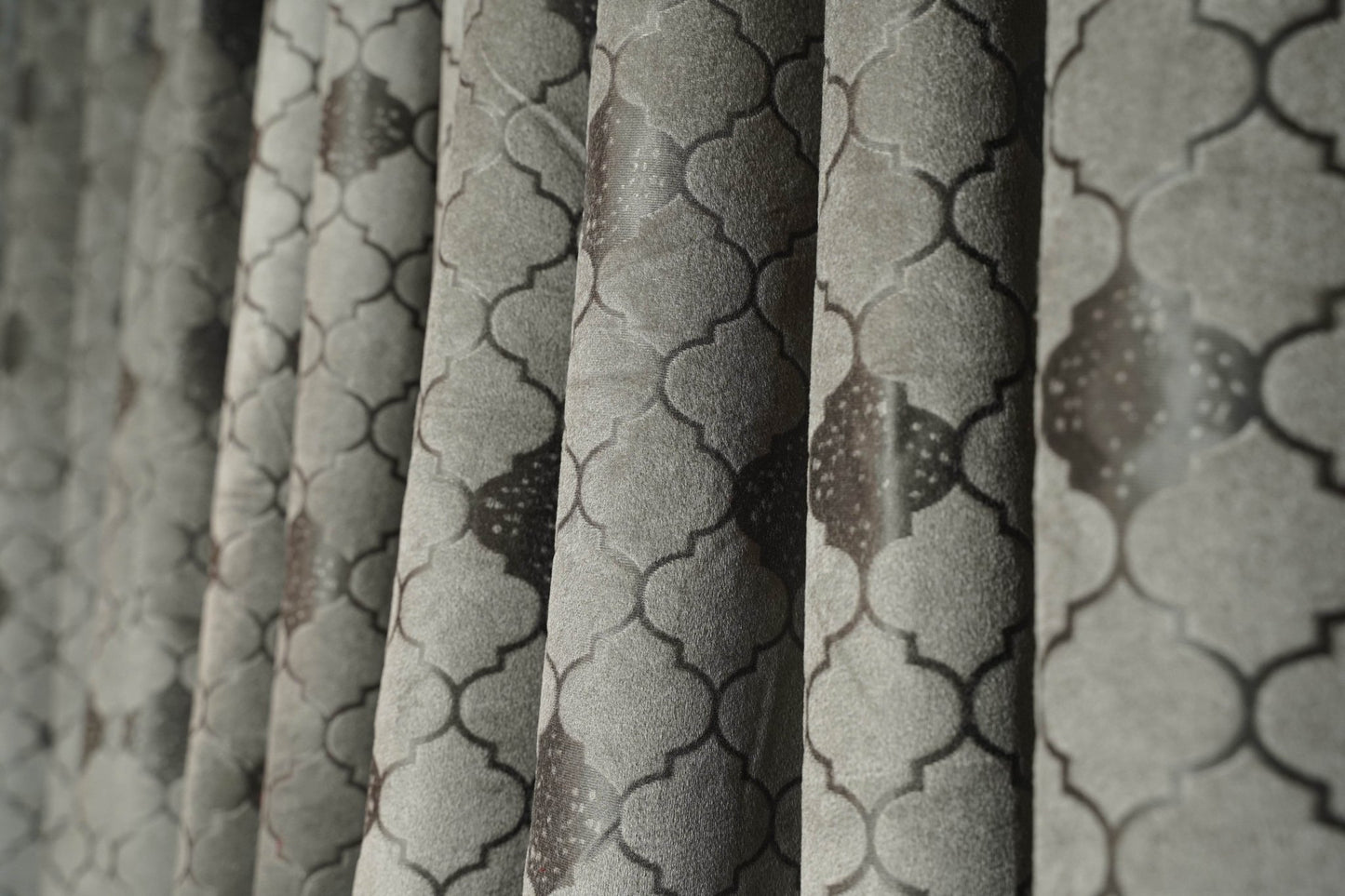 Grey Check Velvet Curtain | 70% Blackout | Textured Look | Pack of 2 - Homes and Company