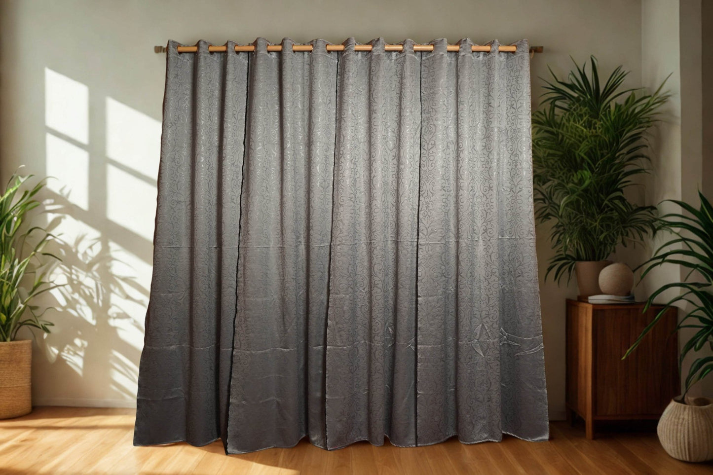 Grey Embossed 100% Blackout Curtain โ 4ft x 7.5ft, Pack of 2(Buy 2 for a complete window look) - Homes and Company