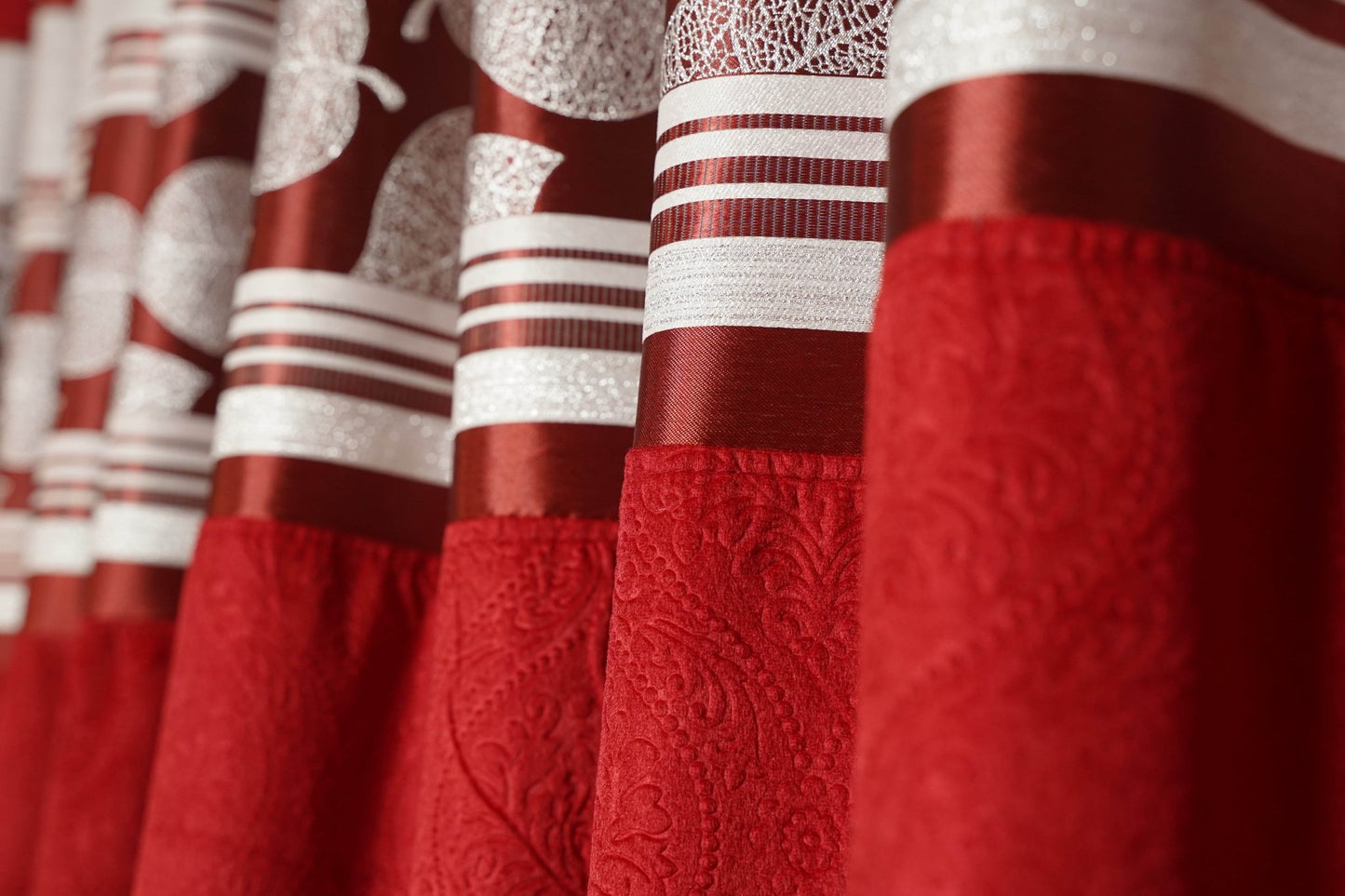 Red Velvet Curtain with Silver Patch Detail โ Pack of 2 - Homes and Company