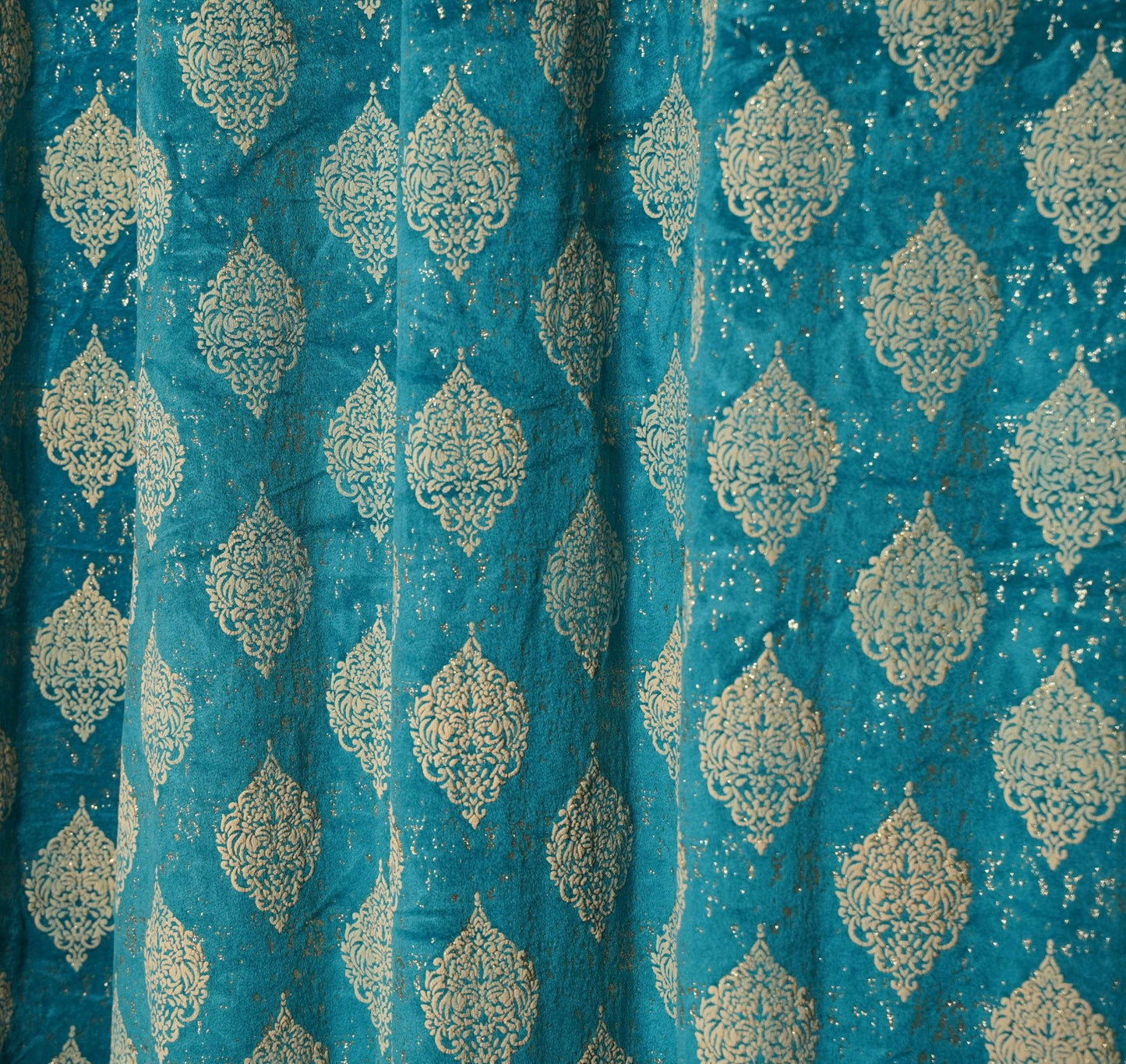 Rich Look Damask Curtain – Turquoise Velvet - 4Ftx7.5 Ft - Ready to Hang - | pack of 2 - Homes and Company