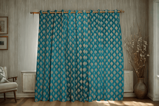 Rich Look Damask Curtain – Turquoise Velvet -4Ftx7.5 Ft - Ready to Hang - | pack of 2 - Homes and Company