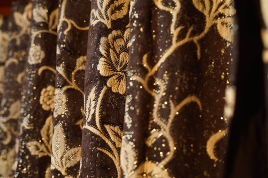 Coffee Velvet Curtain for Living Room – Floral Design - 4x7.5 Ft - Eyelet(rings)- Soft Premium | Pack of 2 - Homes and Company