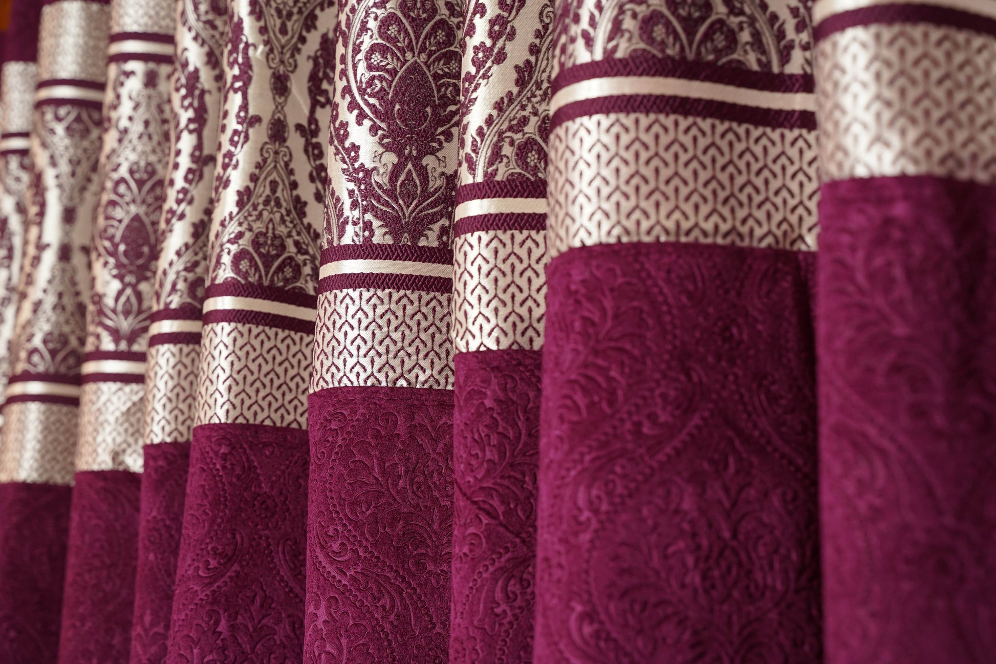 Purple Velvet Curtain with Silver Patch Detail – Pack of 2 - Homes and Company