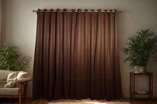 Brown Embossed 100% Blackout Curtain – 4ft x 7.5ft, Pack of 2 (Buy 2 for a complete window look) - Homes and Company