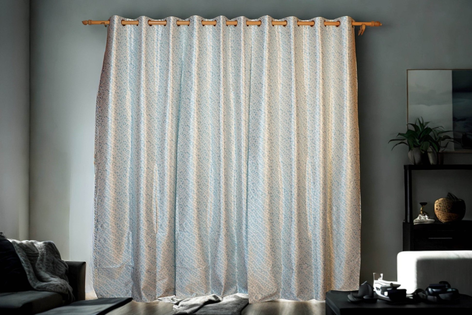 Daily Use Curtain – Blue Textured, 4x7.5 Ft, Modern Look |Pack of 2 - Homes and Company