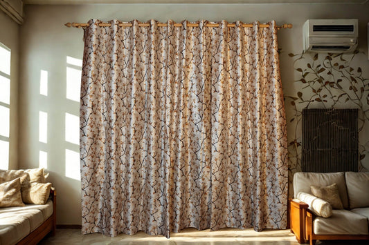Elegant Floral Curtain in Brown & Cream – 4x7.5 Ft, Ideal for Everyday Living |Pack of 2 - Homes and Company