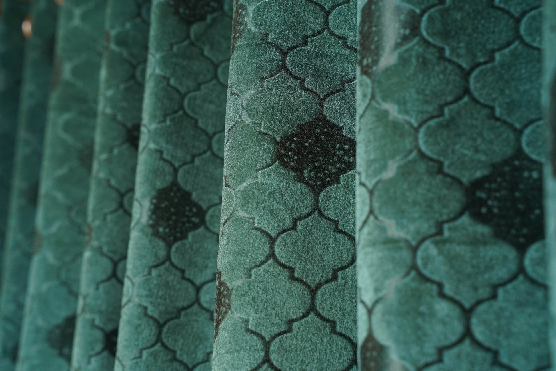 Elegant Olive Green Velvet Curtain with Textured Check Pattern – Surat Made, Pack of 2 - Homes and Company