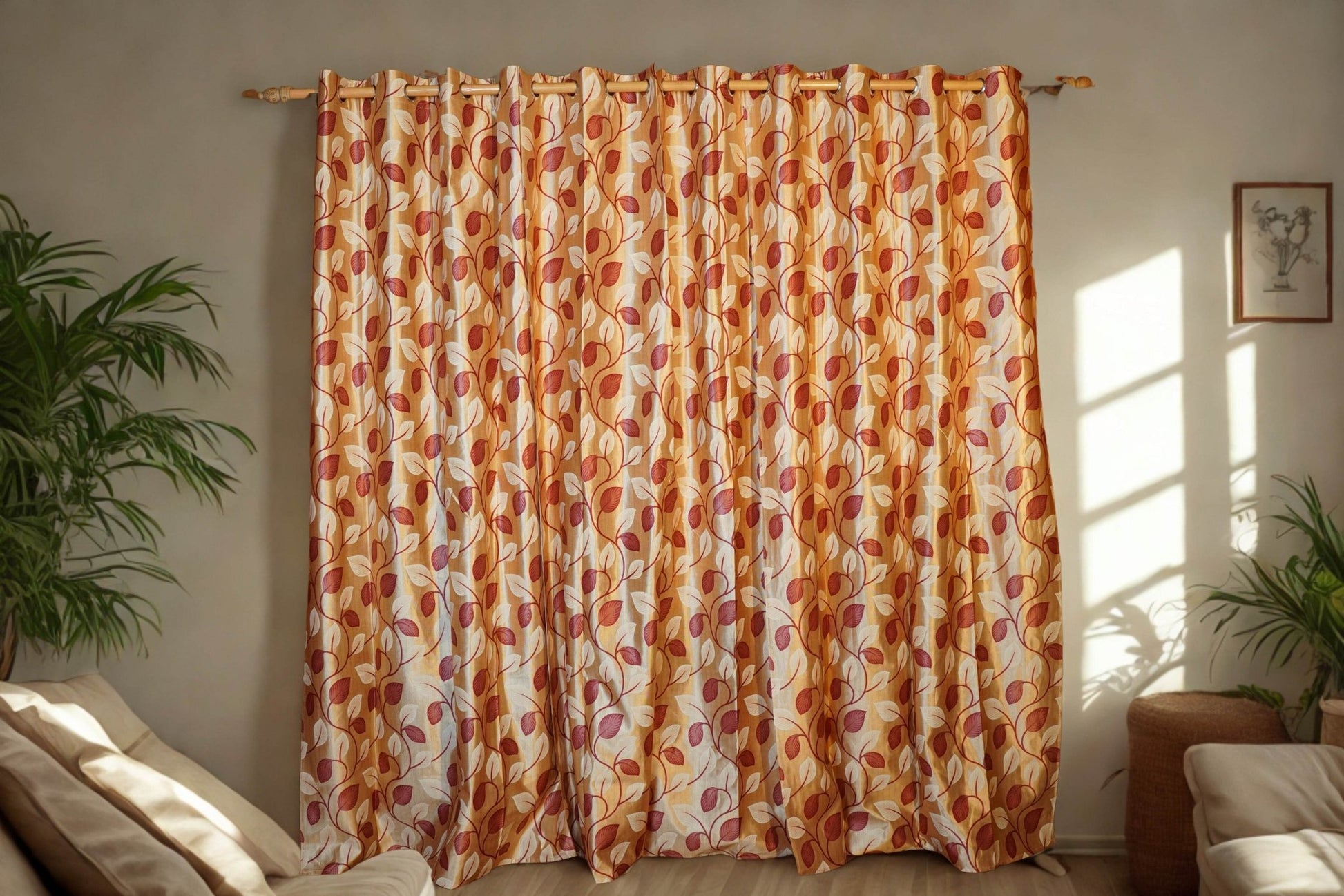Everyday Floral Curtain | Warm Cream & Maroon | 4 x 7.5 Ft |Pack of 2 - Homes and Company