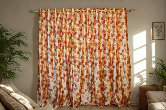 Everyday Floral Curtain | Warm Cream & Maroon | 4 x 7.5 Ft |Pack of 2 - Homes and Company