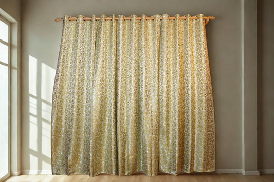 Green Jacquard Curtain | 70% Blackout | Textured Fabric | 4 x 7.5 Ft | Pack of 2 - Homes and Company