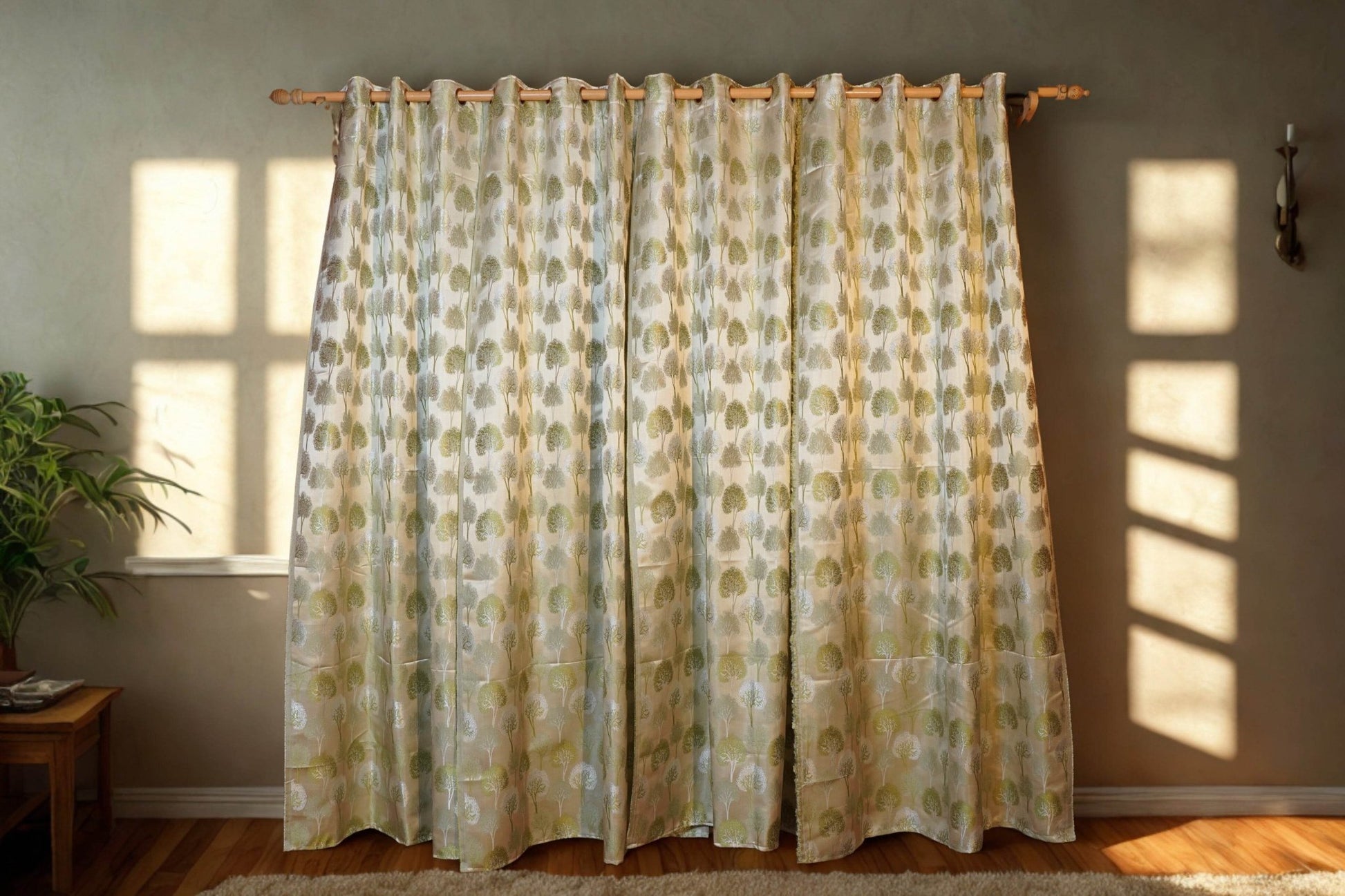 Jacquard Curtain with Floral Motif | Fresh Green Tone | 70% Blackout |Pack of 2 - Homes and Company