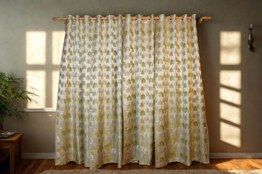 Jacquard Curtain with Floral Motif | Fresh Green Tone | 70% Blackout |Pack of 2 - Homes and Company