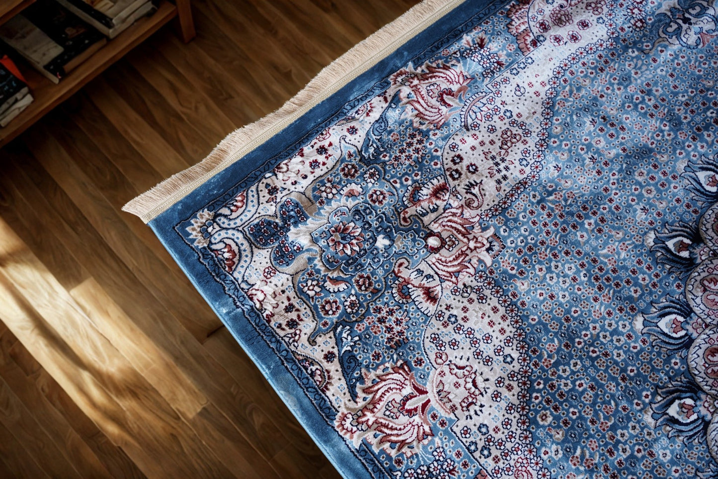 Luxury Machine - Made Carpet Kashmir's Choice in Elegant Blue, Ferozi, Maroon. - Homes and Company