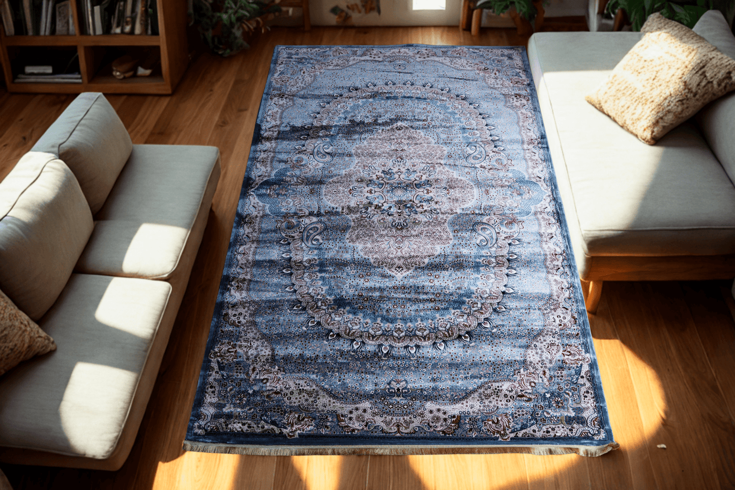 Luxury Machine - Made Carpet Kashmir's Choice in Elegant Blue, Ferozi, Maroon. - Homes and Company