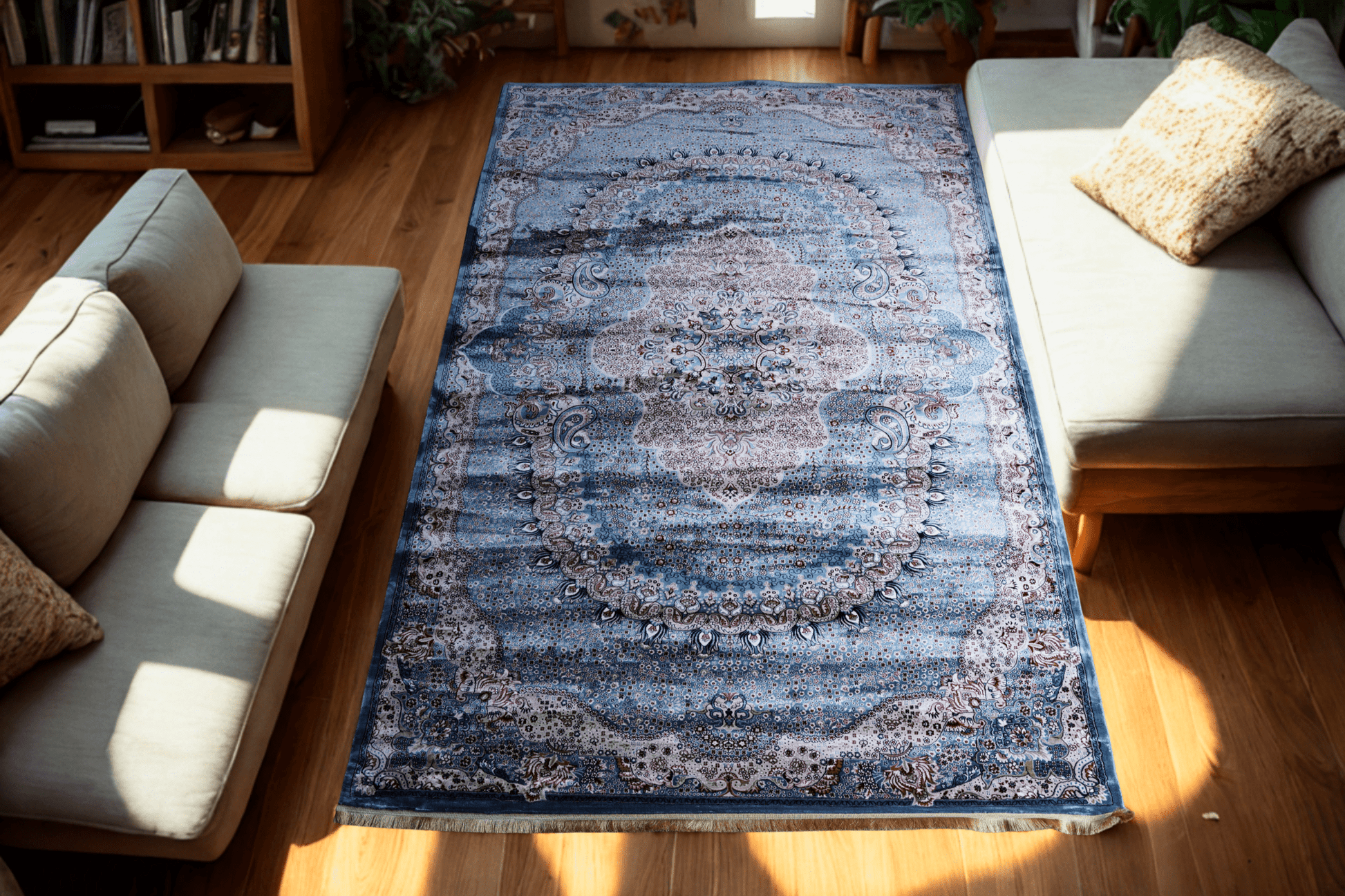Luxury Machine - Made Carpet Kashmir's Choice in Elegant Blue, Ferozi, Maroon. - Homes and Company