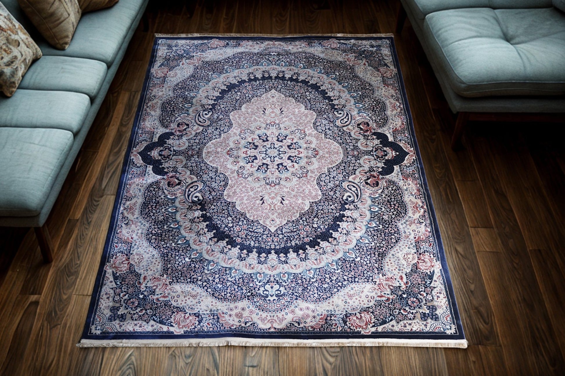 Luxury Machine - Made Carpet Kashmir's Choice in Elegant Blue, Ferozi, Maroon. - Homes and Company