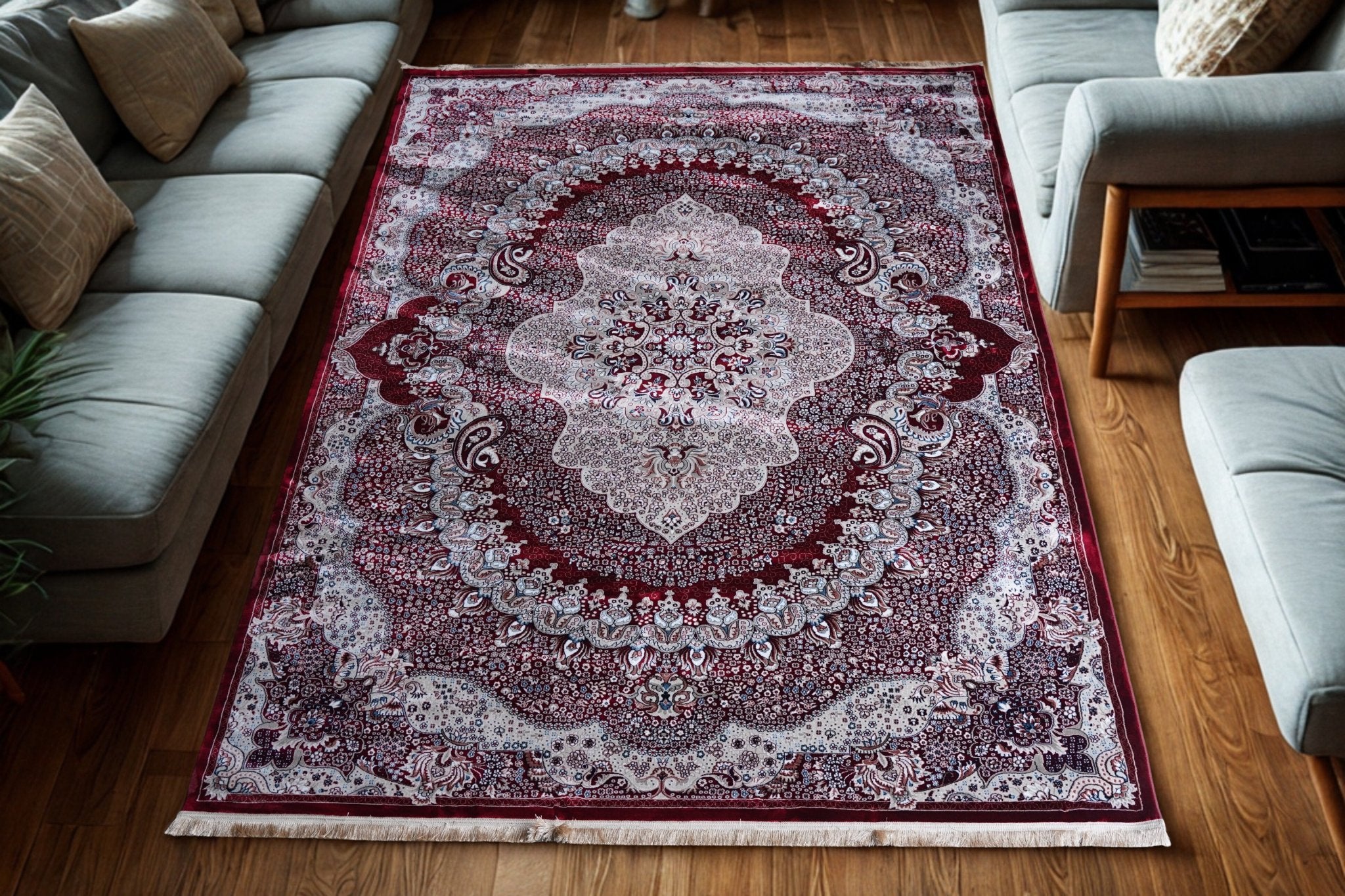 Luxury Machine - Made Carpet Kashmir's Choice in Elegant Blue, Ferozi, Maroon. - Homes and Company