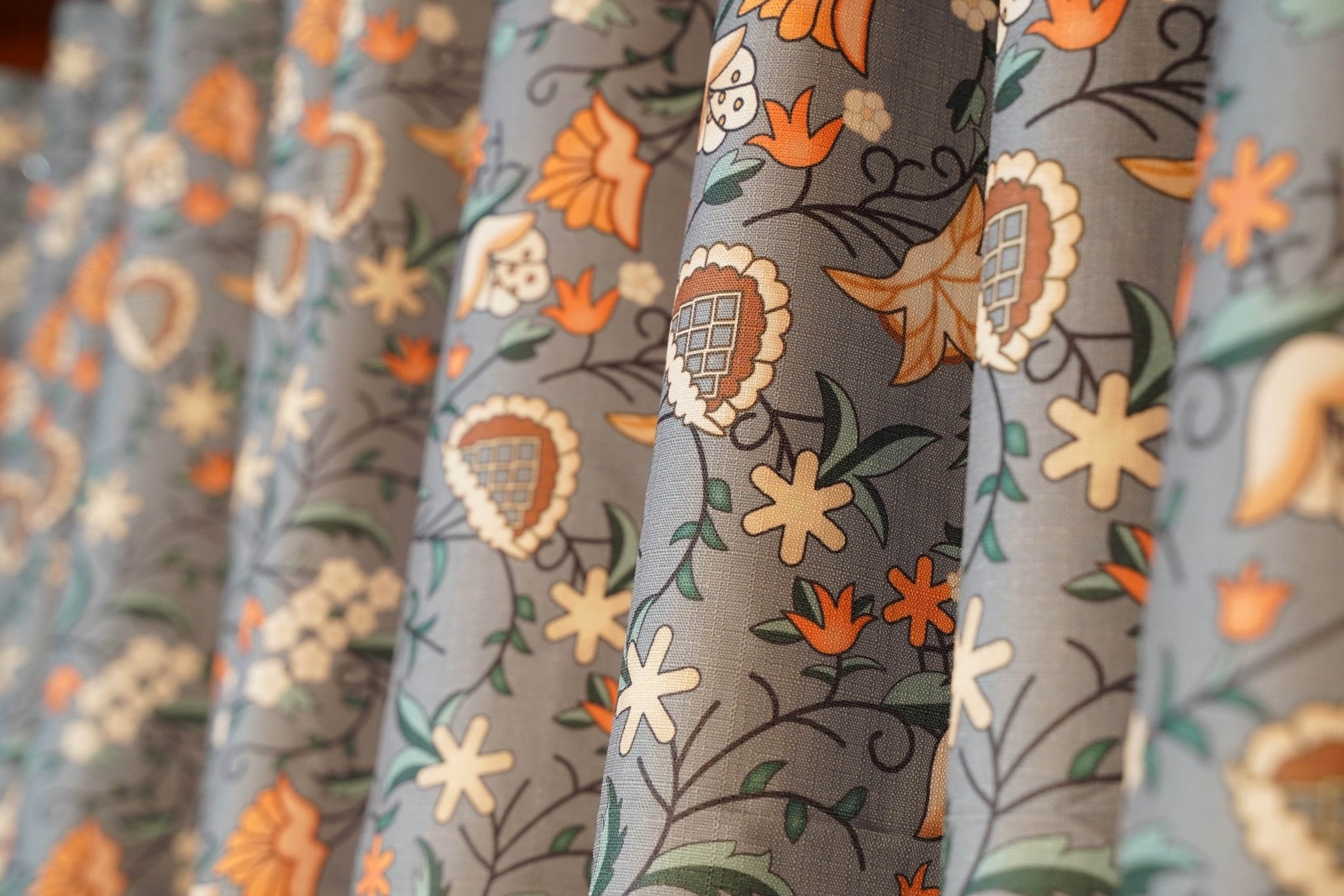 Modern Ethnic Curtain | Grey Base with Digital Print | Pack of 2 - Homes and Company