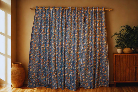 Modern Ethnic Curtain | Grey Base with Digital Print | Pack of 2 - Homes and Company