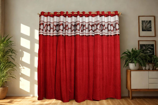Red Velvet Curtain with Silver Patch Detail – Pack of 2 - Homes and Company