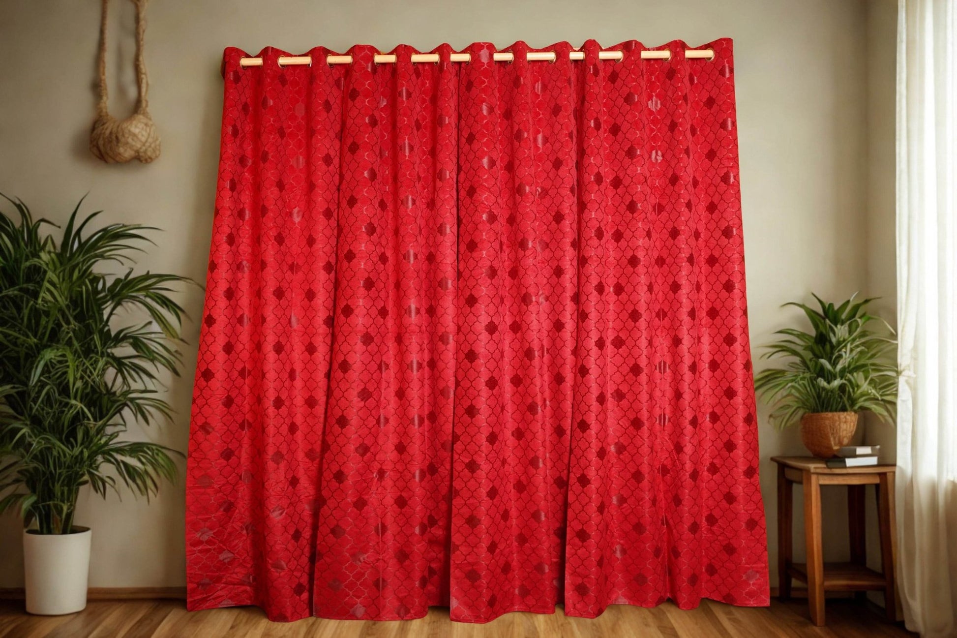Red Velvet Room Darkening Curtain – Diamond Design, 70% Light Block| Pack of 2 - Homes and Company