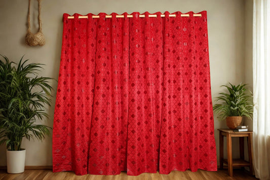 Red Velvet Room Darkening Curtain – Diamond Design, 70% Light Block| Pack of 2 - Homes and Company